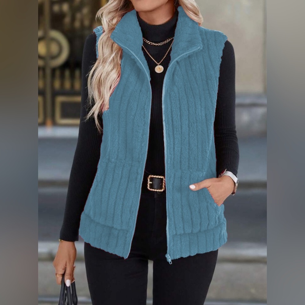 Full Size Fleece Zip-Up Vest Coat Plus Size